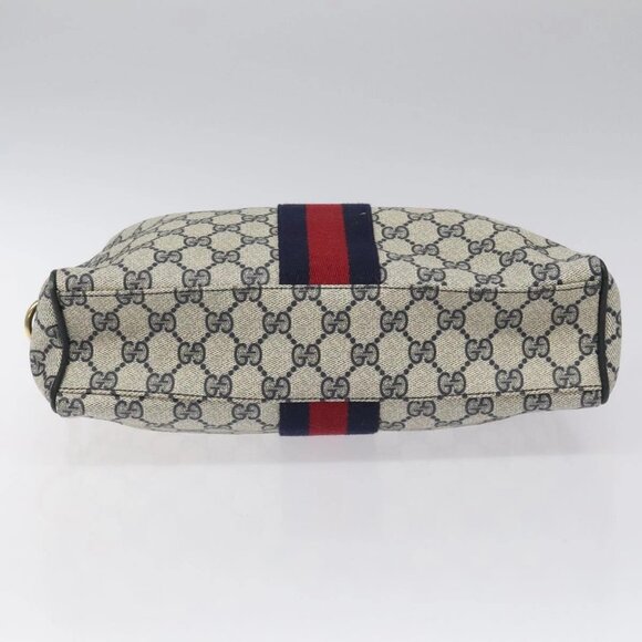 GUCCI GG Supreme Sherry Line Hand Bag PVC Leather Navy Red - Picture 6 of 16